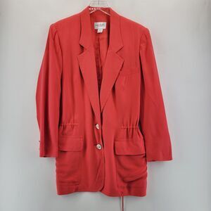 Vintage Emanuel Ungaro Silk Blazer Oversized Womens 4 38 Coral Drawstring Waist